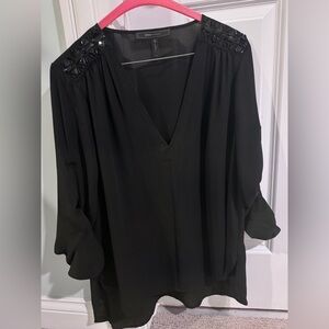 BCBG black beaded shoulder blouse